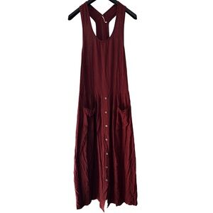 Free People Runaway With Me Linen Blend Maxi Dress Small Lagenlook Boho Pockets